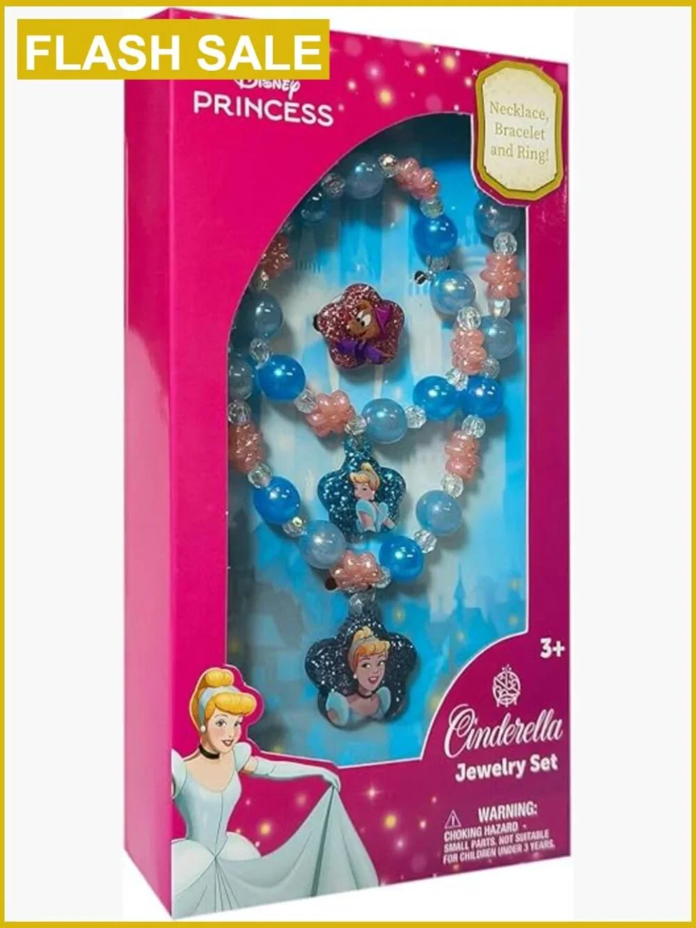 Disney Princess Jewelry Set - Necklace, Bracelet, Ring - Dress Up Toy for Kids